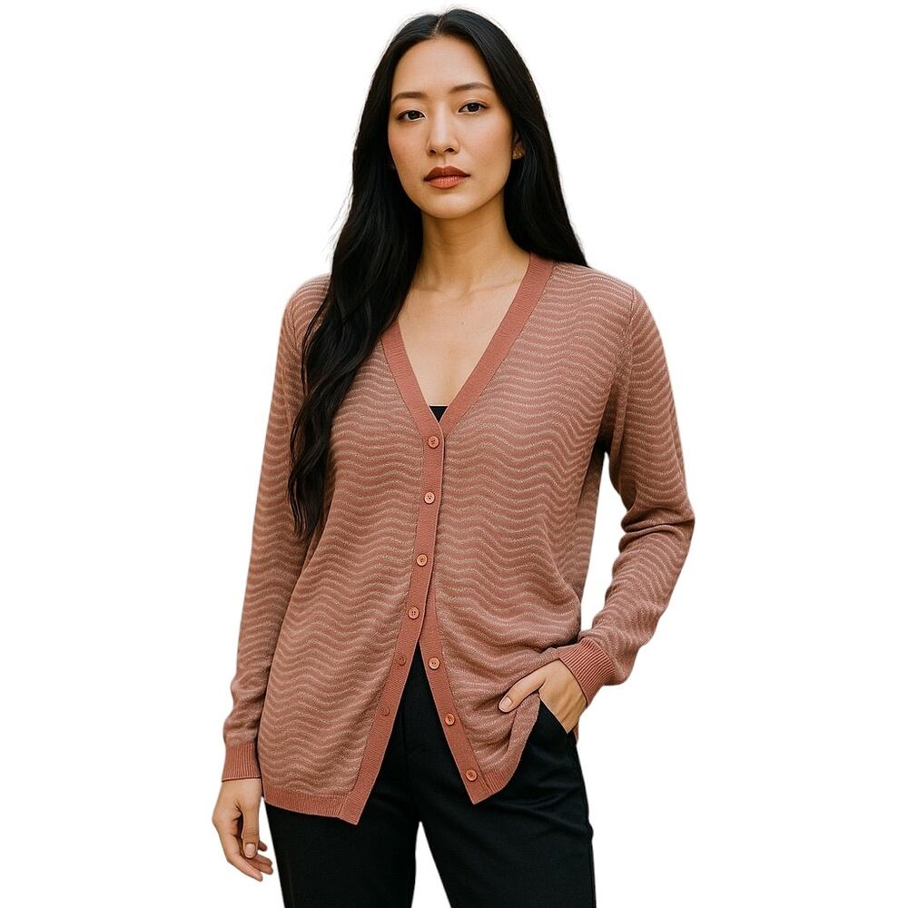 H By Halston Metallic 1/2 Button Up Cardigan Pink Long Sleeve Pink Gold Size S